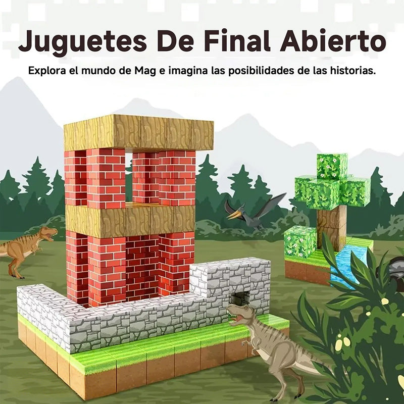 Set 64 Bloques Construcción Magnéticos Minecraft Para Niños