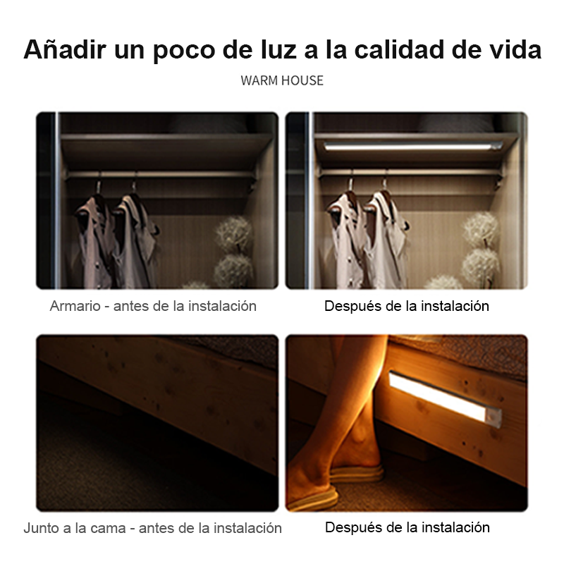 Luz Led Closet Barra Con Sensor Movimiento 30 Cm Recargable
