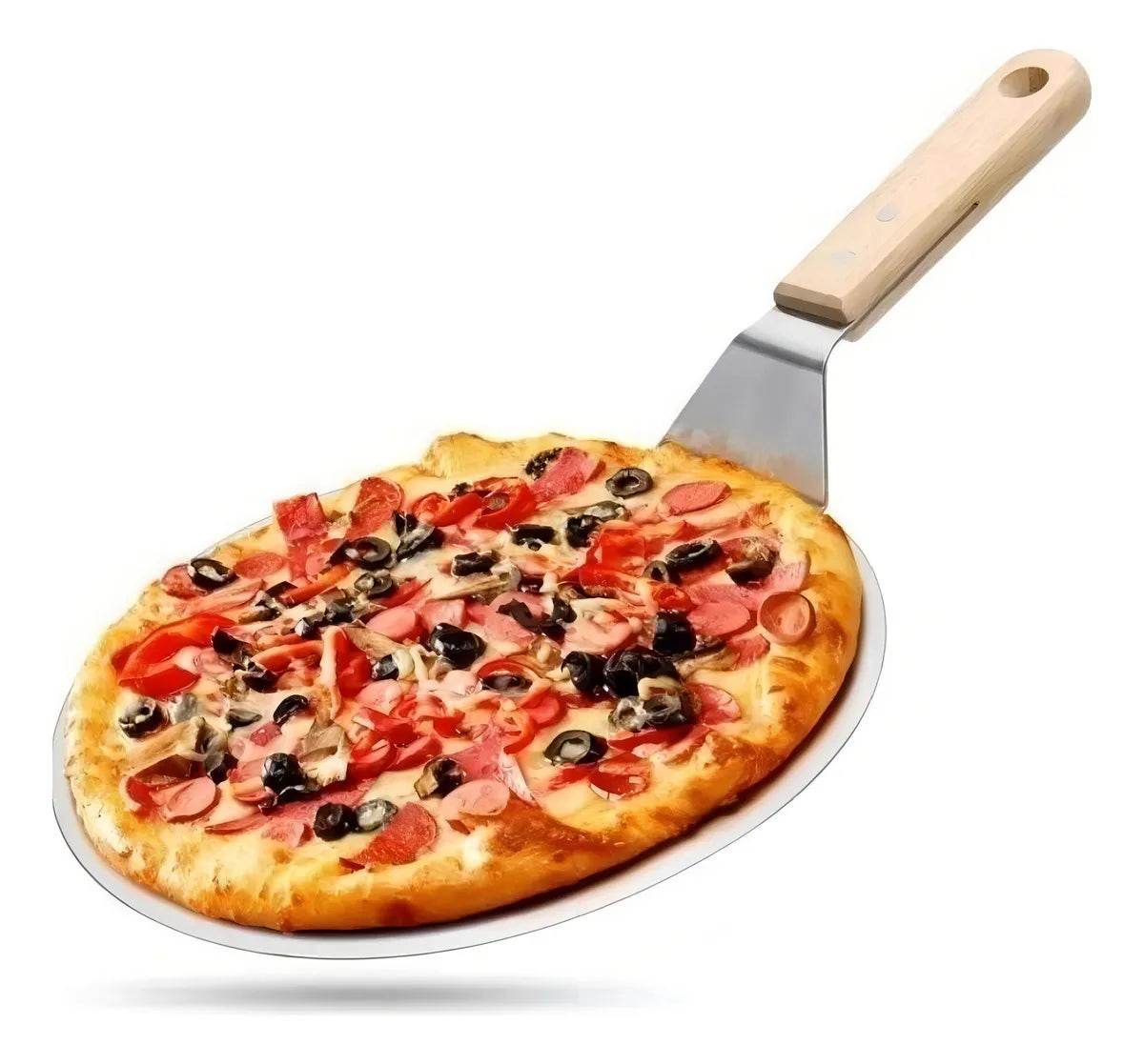 Pala De Pizza Redonda 30 Cm Acero Inox Con Mango De Madera