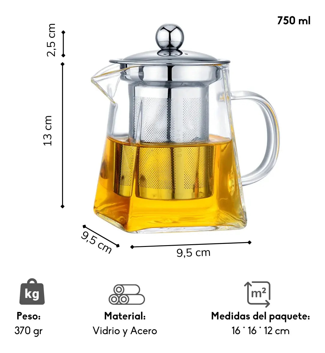 Tetera Para Te Resistente Al Fuego Infusiones De Vidrio 750ml