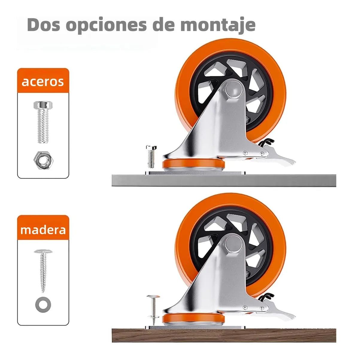 Set 4 Ruedas Giratorias Con Freno 4 Pulgadas Naranja