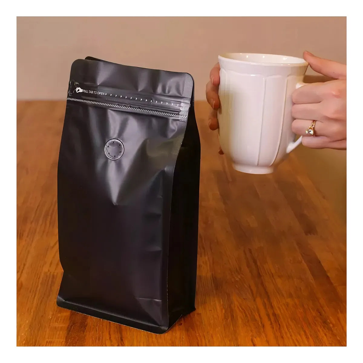 50 Bolsas De Café Con Válvula 13x20x7 Cm Para 250gr Negro