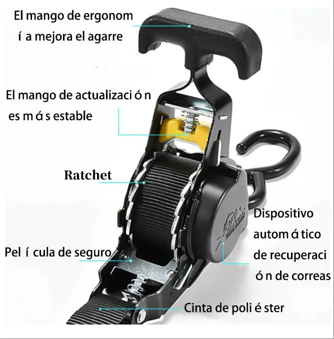Eslinga Amarre Retráctil Automático 2,5cmx3m Negro