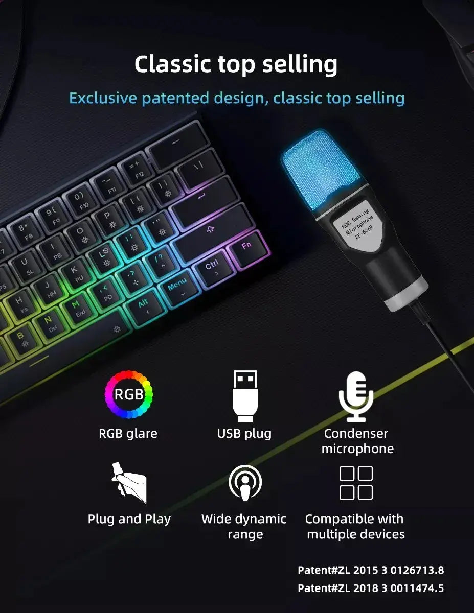 Micrófono Usb Rgb Streaming Gamer Sf666 Negro