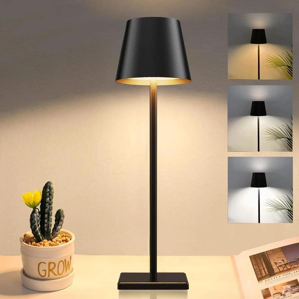 Lampara De Mesa Escritorio Lectura Led Luz Recargable Negro