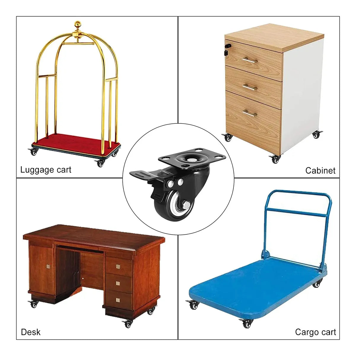 Pack 4 Ruedas Giratorias Con Freno Para Muebles 1.5 Pulgadas