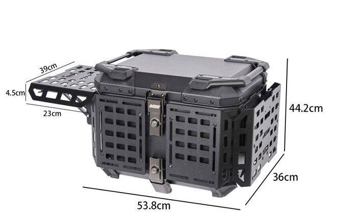 Maleta De Motos MJW Aleacion De Aluminio Laterales Expandibles 55L + Respaldo NEGRO