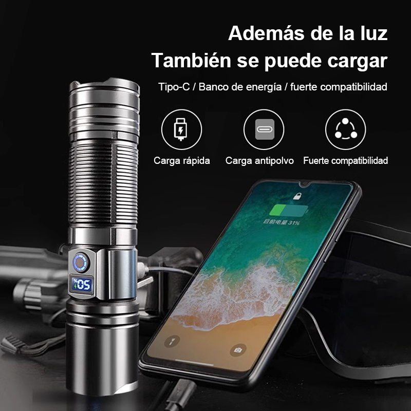 Linterna De Luz Táctica Led Con Zoom Portátil Recargable