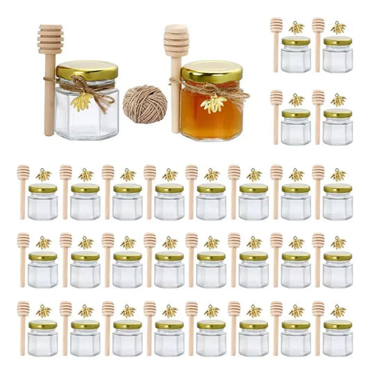 30 Tarros De Miel 45 Ml Hexagonales Con Tapón Vidrio