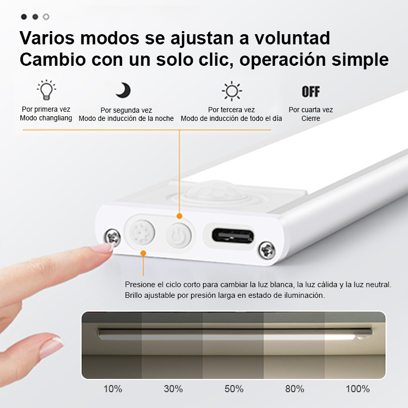 Luz Led Closet Barra Con Sensor Movimiento 30 Cm Recargable