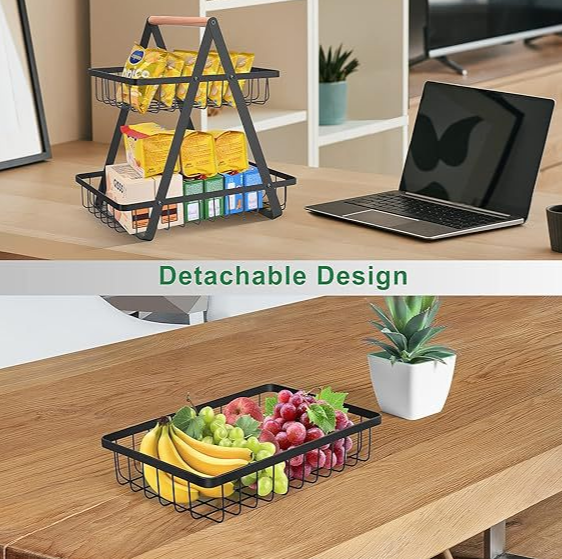 Frutero Rectangular  Metal Negro 2 Niveles