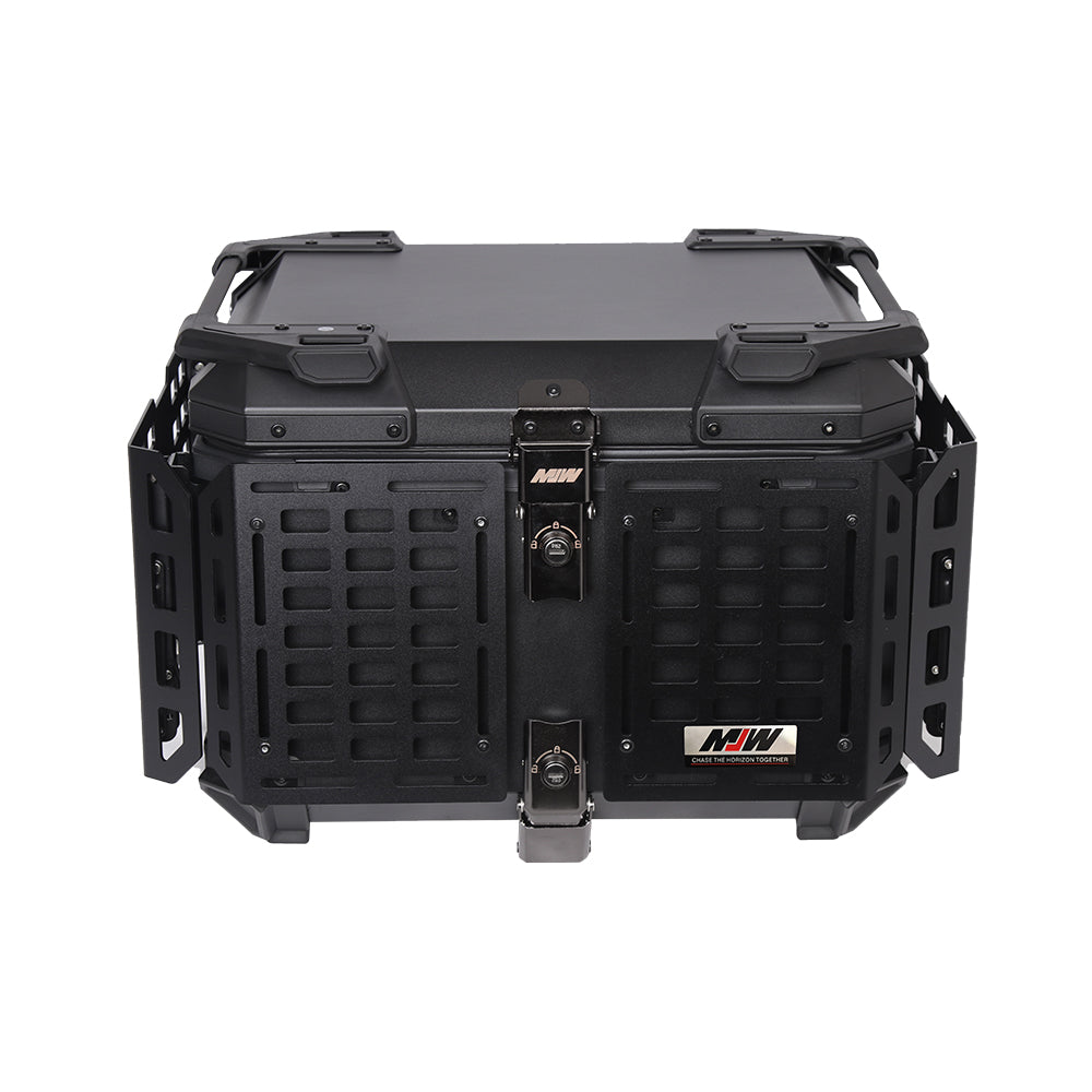 Maleta De Motos MJW Aleacion De Aluminio Laterales Expandibles 55L + Respaldo NEGRO