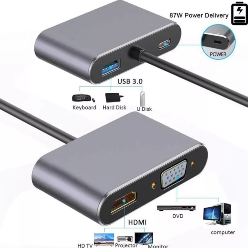 Adaptador 4 en 1 USB-C Hub a VGA HDMI