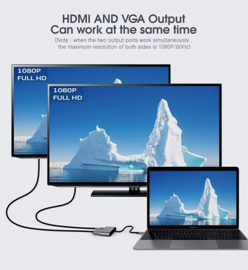 Adaptador 4 en 1 USB-C Hub a VGA HDMI