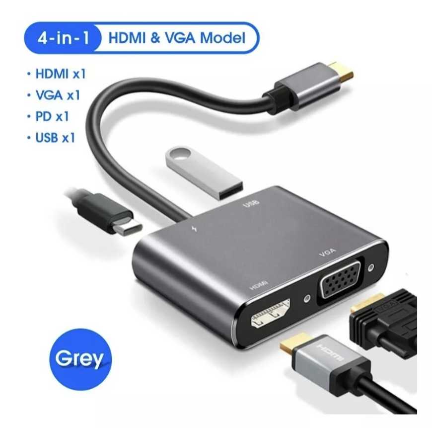 Adaptador 4 en 1 USB-C Hub a VGA HDMI