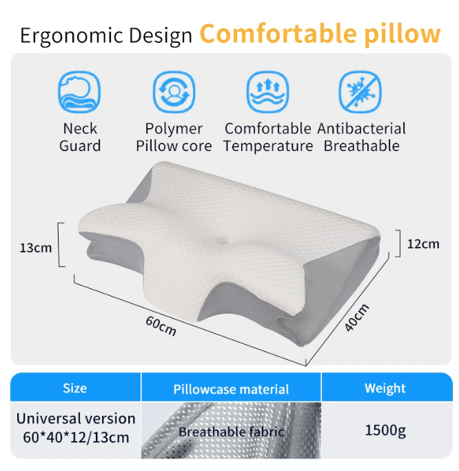 Almohada Ortopédica Cojín Cuello Memory Foam Cervical Gris
