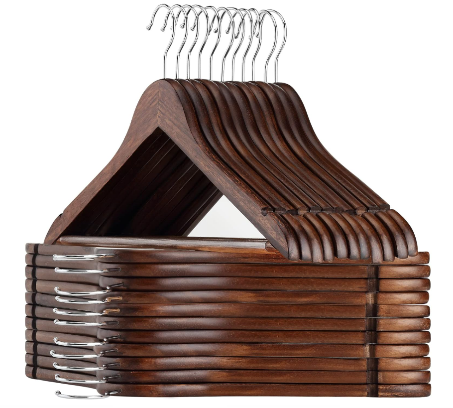 Set 20 Colgadores De Madera Ganchos Para Ropa Marrón 44.5cm