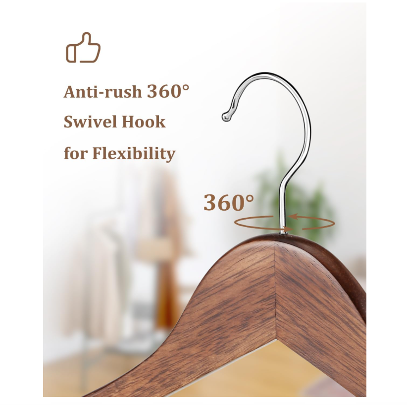 Set 20 Colgadores De Madera Ganchos Para Ropa Marrón 44.5cm