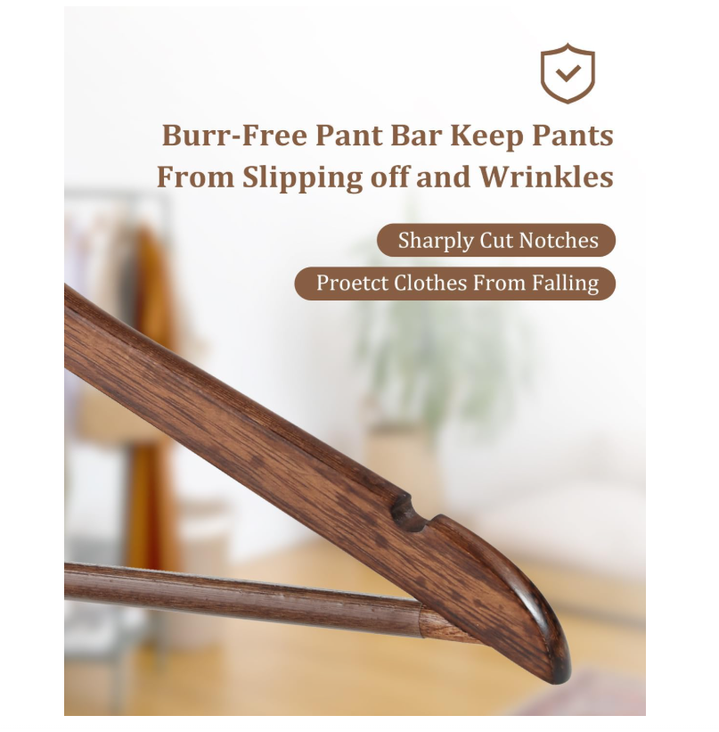 Set 20 Colgadores De Madera Ganchos Para Ropa Marrón 44.5cm