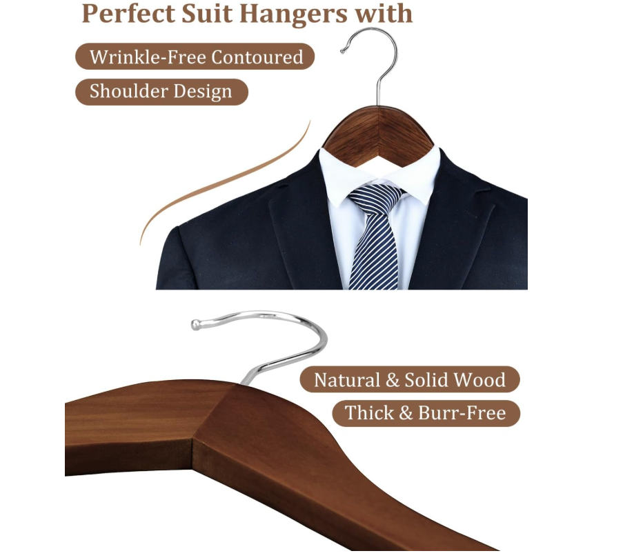Set 20 Colgadores De Madera Ganchos Para Ropa Marrón 44.5cm