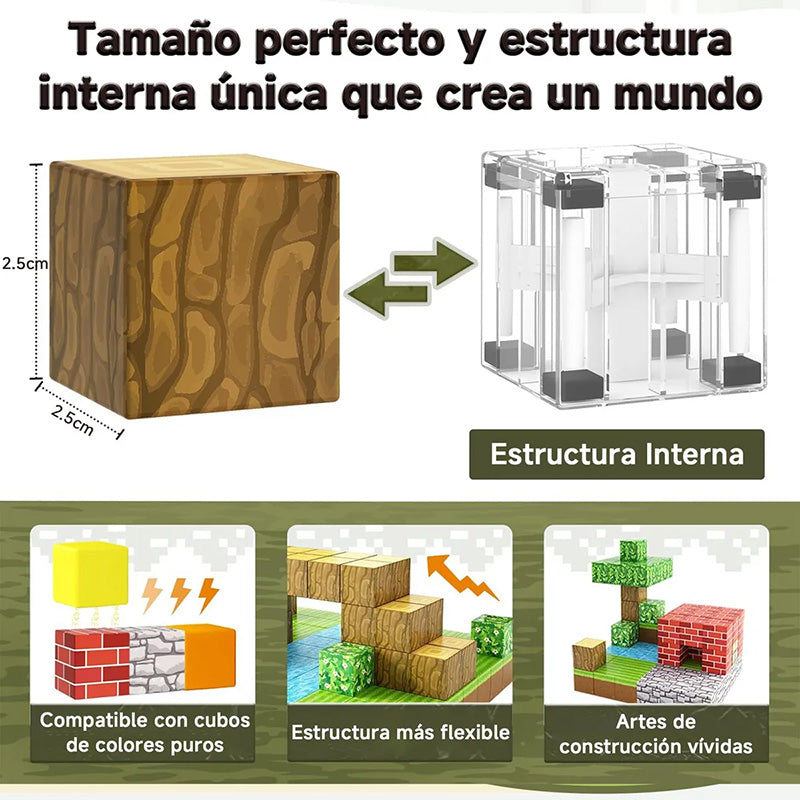 Set 64 Bloques Construcción Magnéticos Minecraft Para Niños