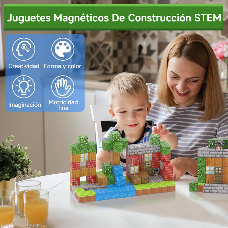 Set 64 Bloques Construcción Magnéticos Minecraft Para Niños