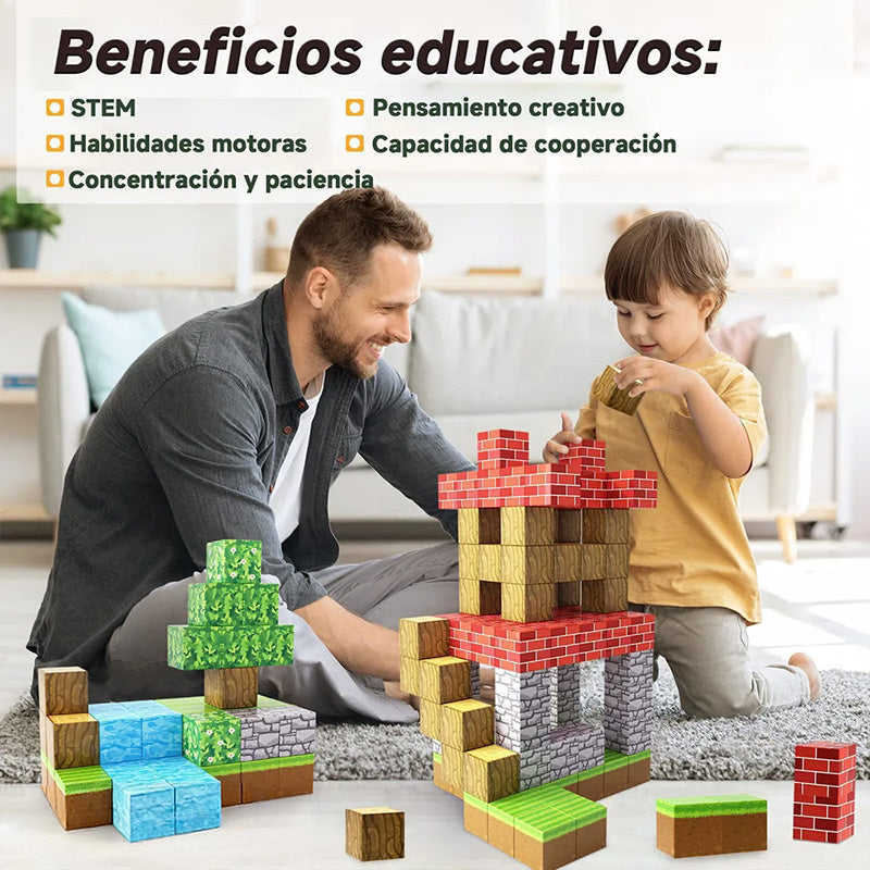 Set 64 Bloques Construcción Magnéticos Minecraft Para Niños