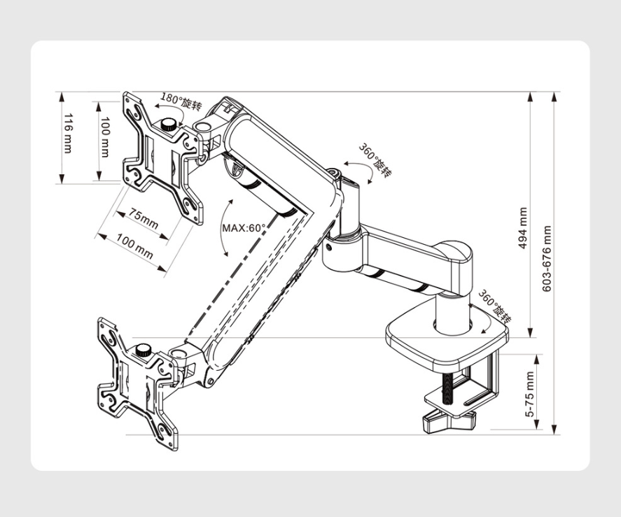 Soporte Monitor Escritorio 17-32 Pulgadas Resorte A Gas Negro