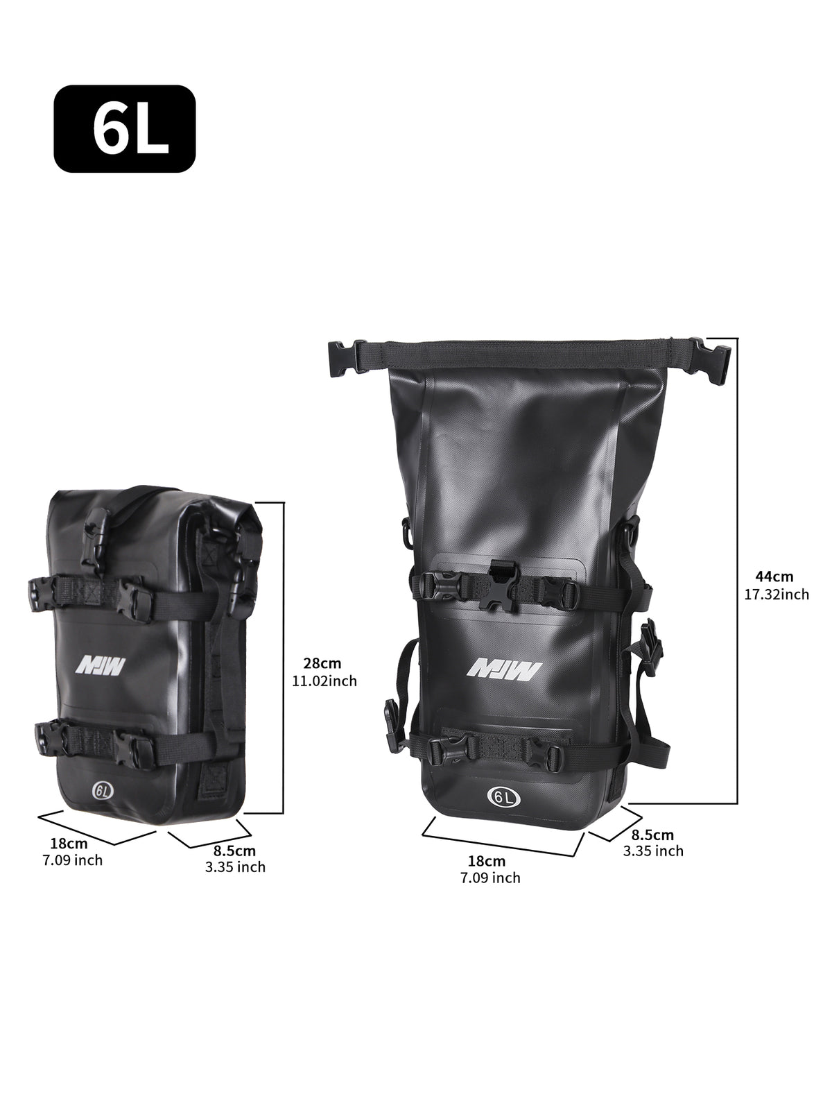 2 Bolsas De Parachoques Alforjas Leteral Impermeable 6L Negro