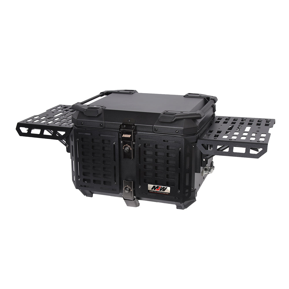 Maleta De Motos MJW Aleacion De Aluminio Laterales Expandibles 55L + Respaldo NEGRO