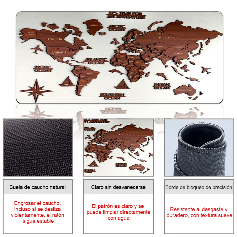 Mouse Pad Gamer Mapa Mundo 90x40cm 3mm Color Negro Calidad