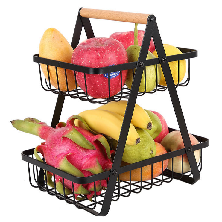 Frutero Rectangular  Metal Negro 2 Niveles