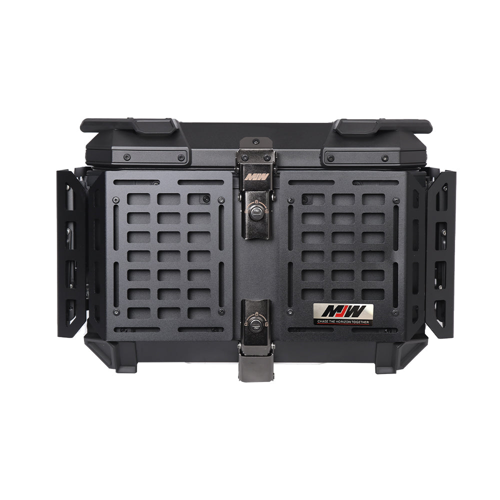 Maleta De Motos MJW Aleacion De Aluminio Laterales Expandibles 55L + Respaldo NEGRO