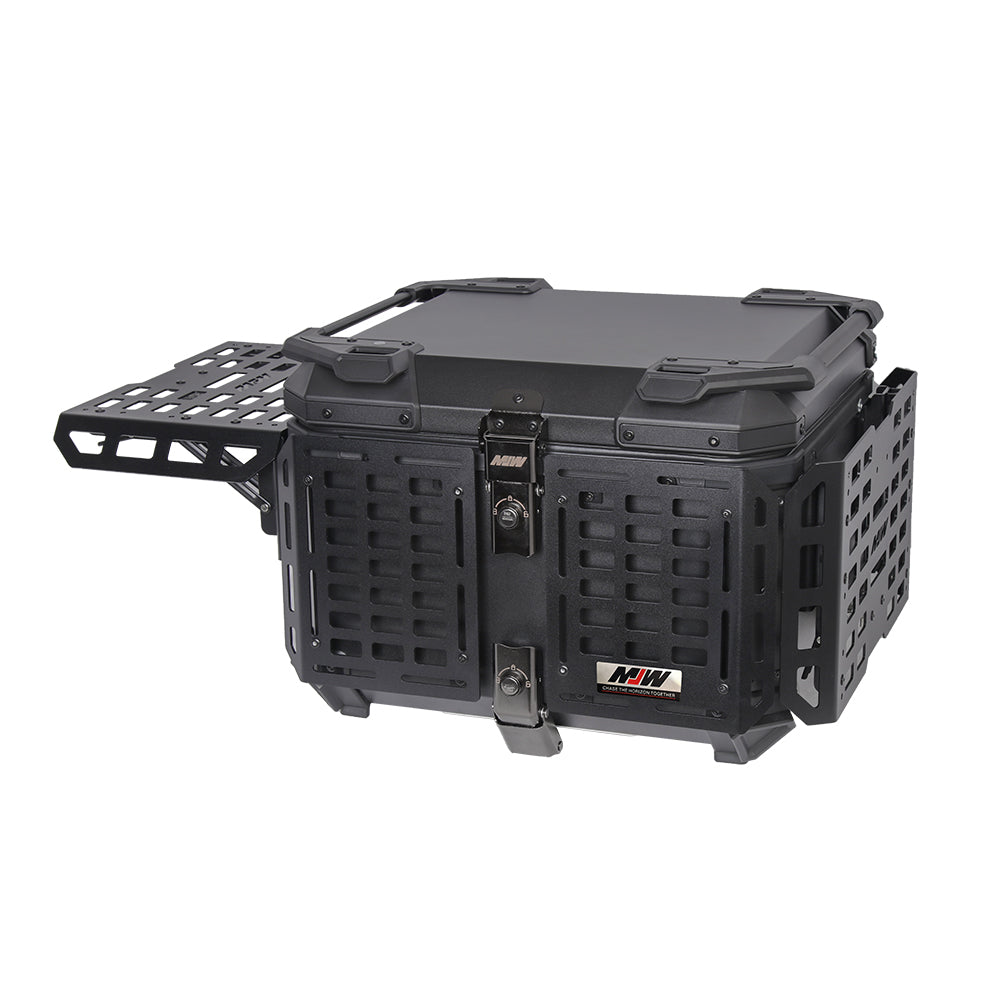 Maleta De Motos MJW Aleacion De Aluminio Laterales Expandibles 55L + Respaldo NEGRO