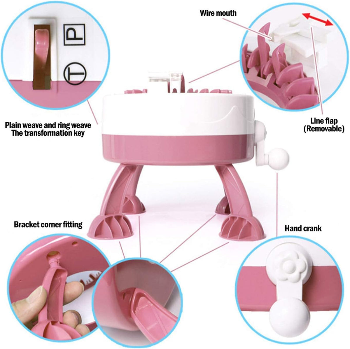 Maquina Para Tejer Manual 48 Agujas Telar Giratorio Rosa