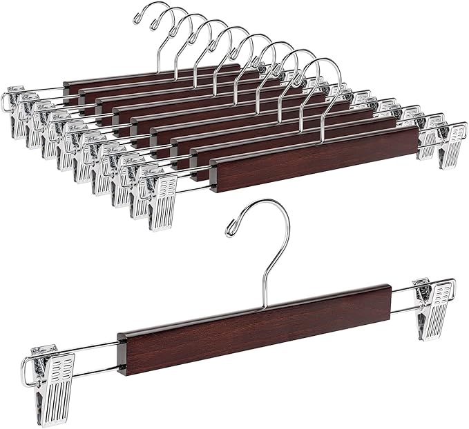 Set 20 Colgadores De Madera Para Pantalón Con Pinzas Marrón
