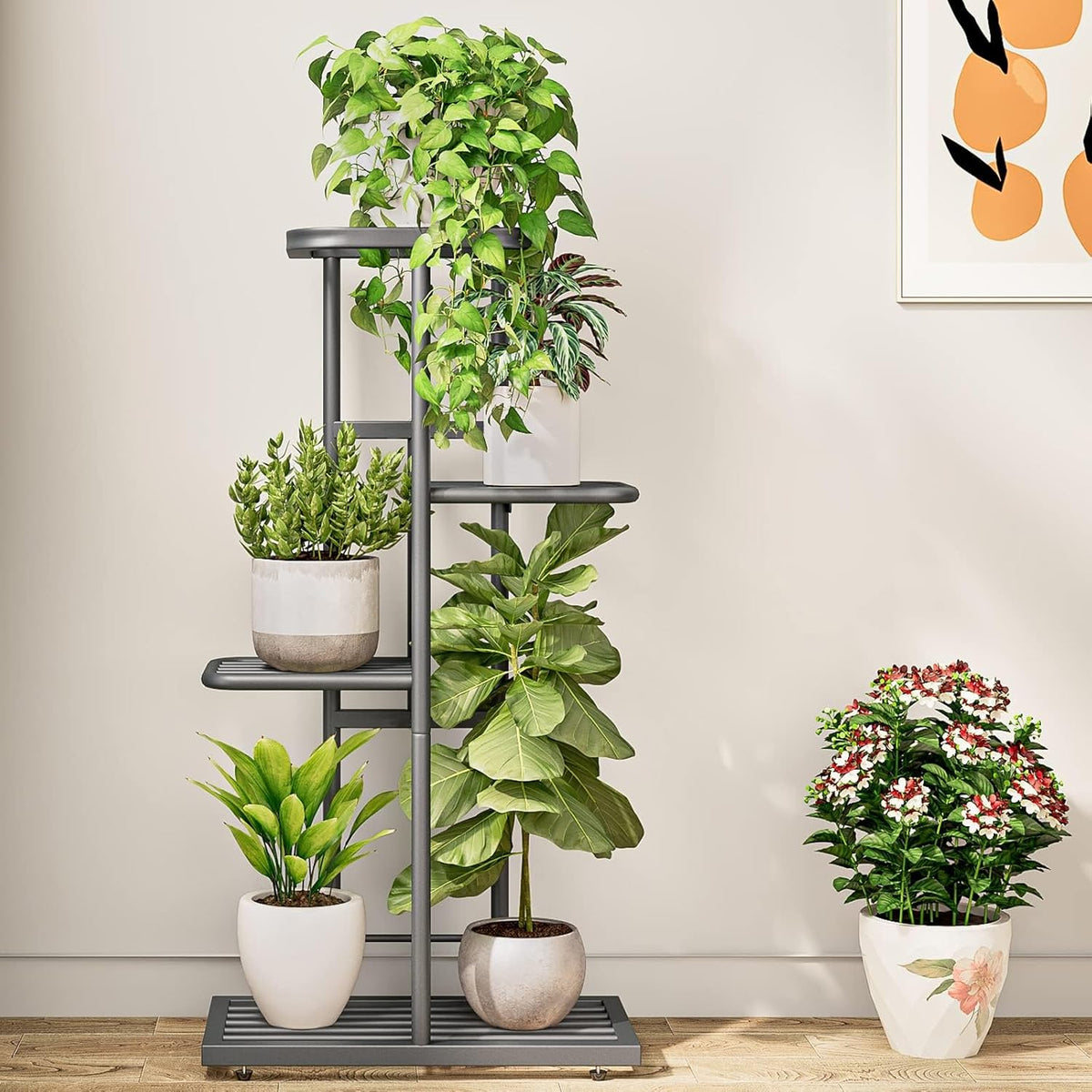 Soporte Para 5 Macetas Estante Jardinera Plantas Metal Gris