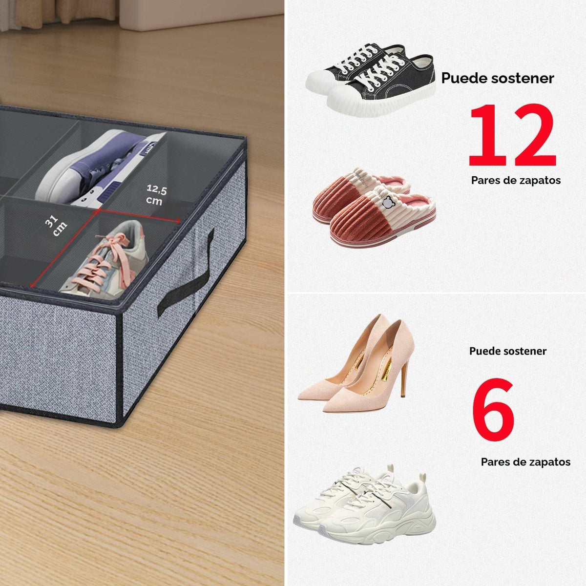 X2 Organizador Zapatos Bajo Cama Almacenamiento Gris