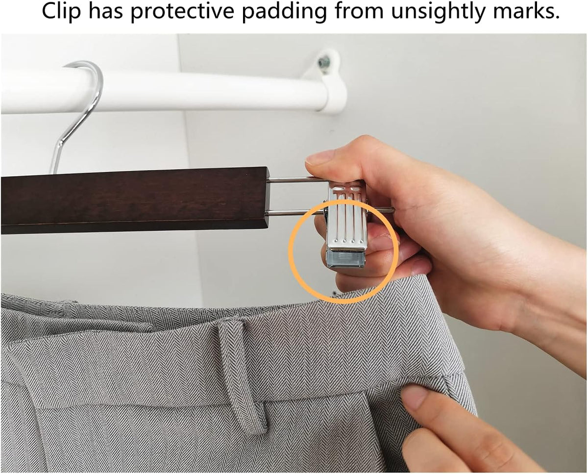 Set 20 Colgadores De Madera Para Pantalón Con Pinzas Marrón
