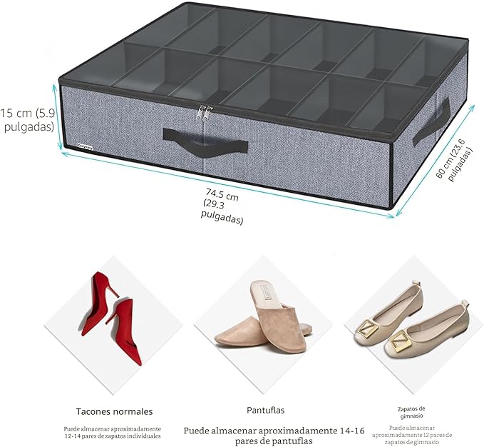 X2 Organizador Zapatos Bajo Cama Almacenamiento Gris