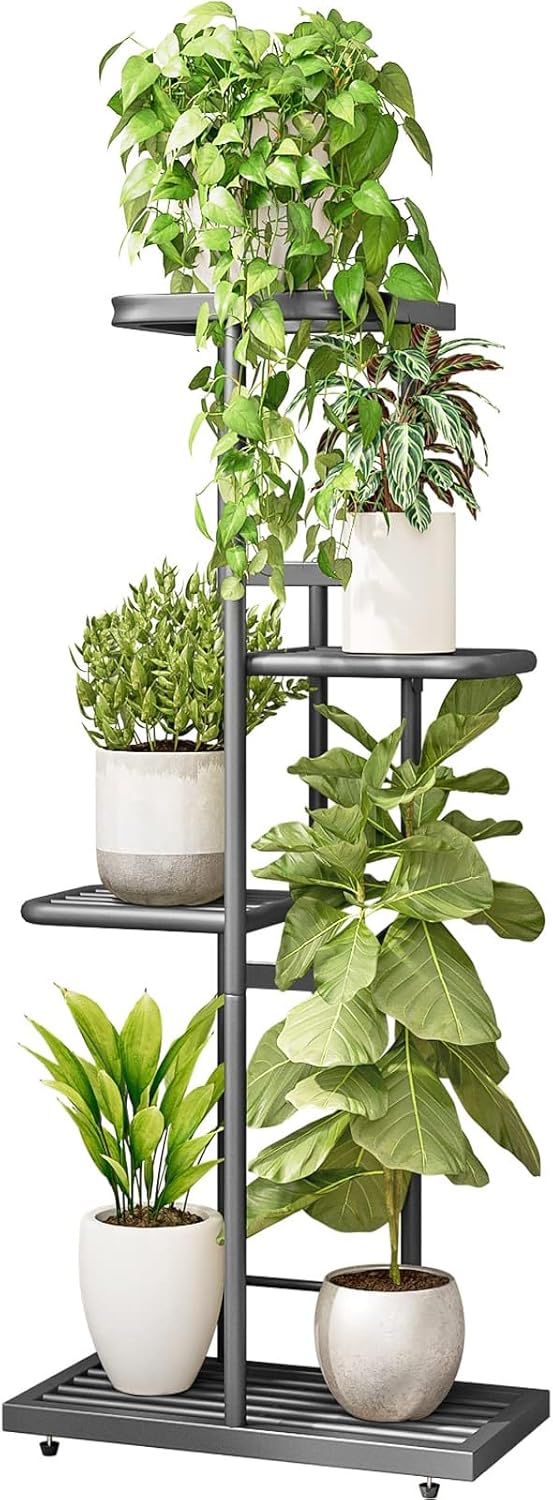 Soporte Para 5 Macetas Estante Jardinera Plantas Metal Gris
