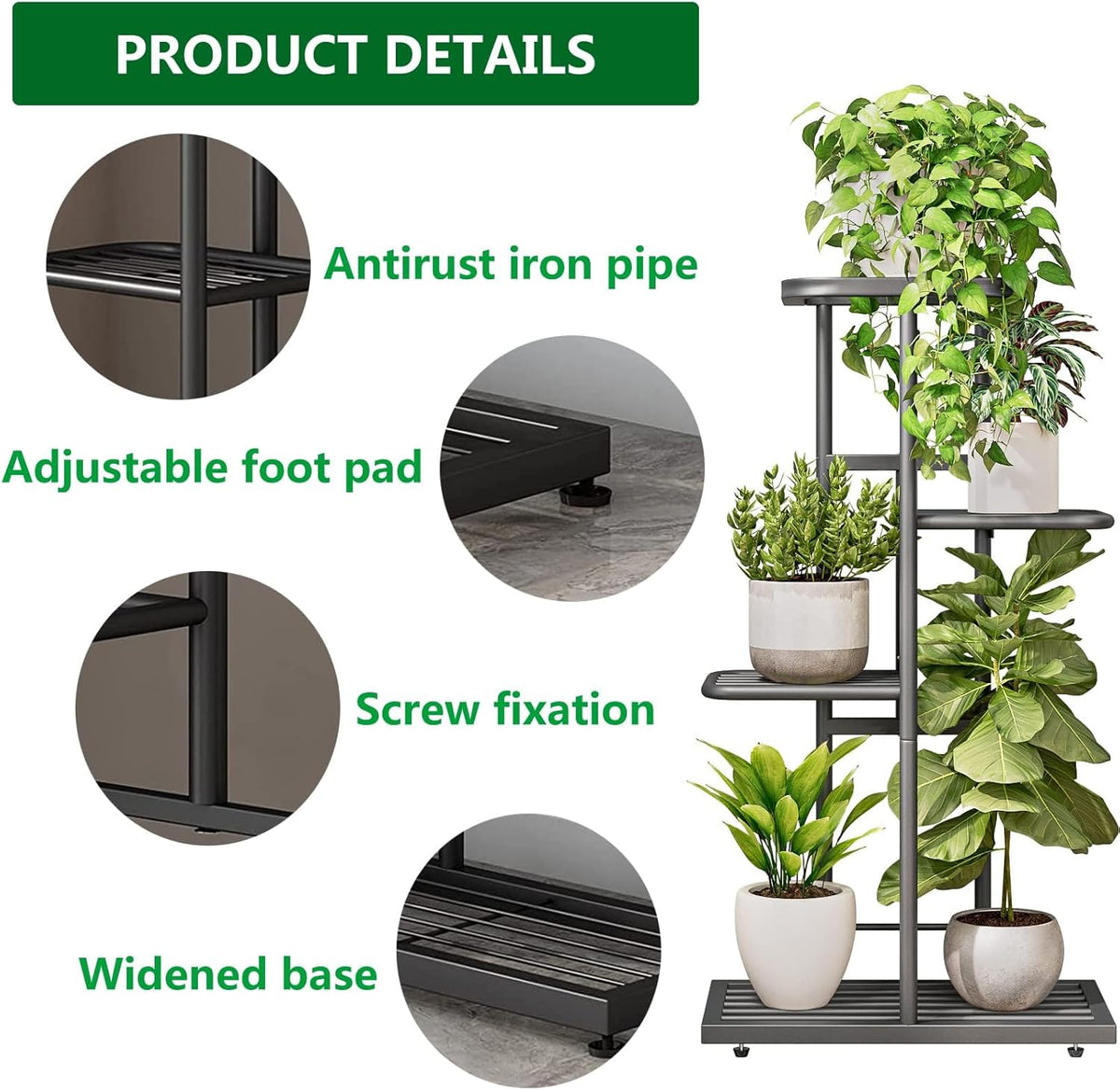 Soporte Para 5 Macetas Estante Jardinera Plantas Metal Gris