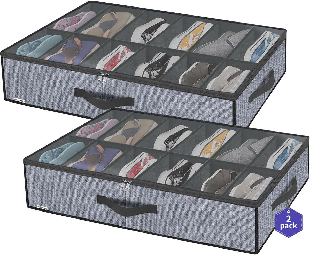 X2 Organizador Zapatos Bajo Cama Almacenamiento Gris