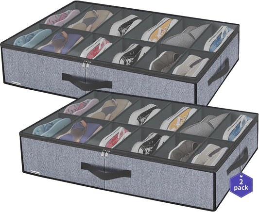 X2 Organizador Zapatos Bajo Cama Almacenamiento Gris