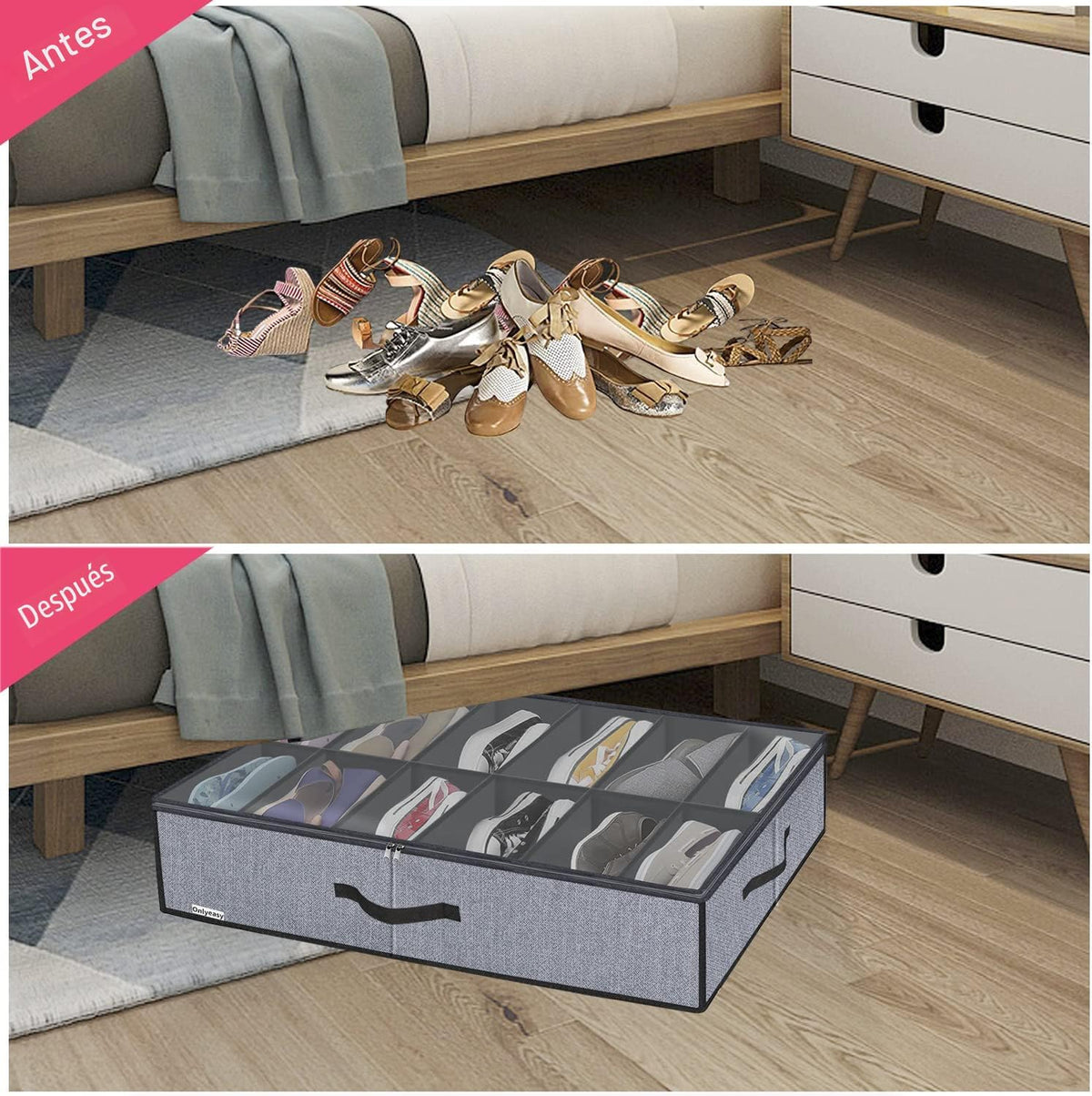 X2 Organizador Zapatos Bajo Cama Almacenamiento Gris