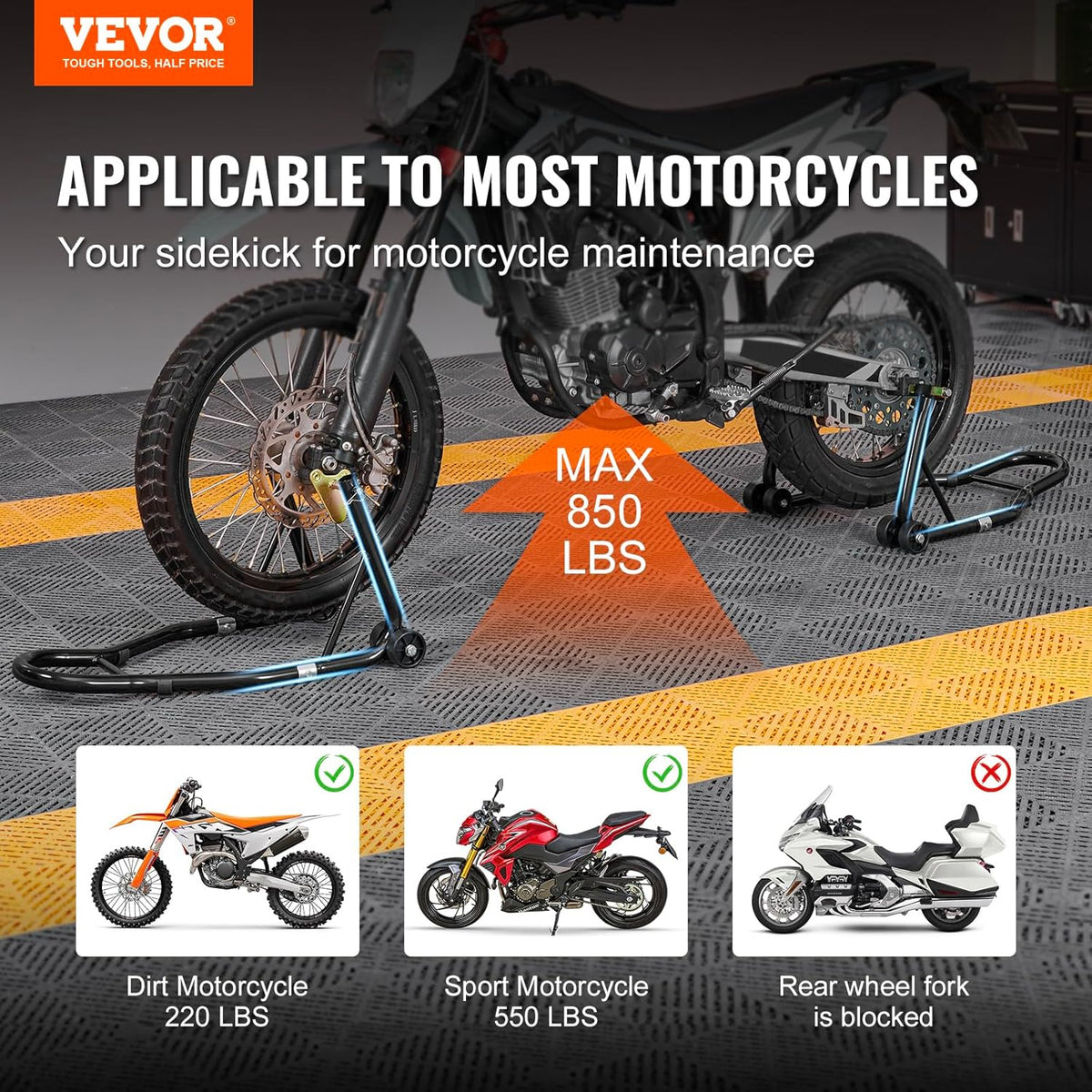Caballete Elevador Para Moto Trasero Y Delantero 450kg Negro