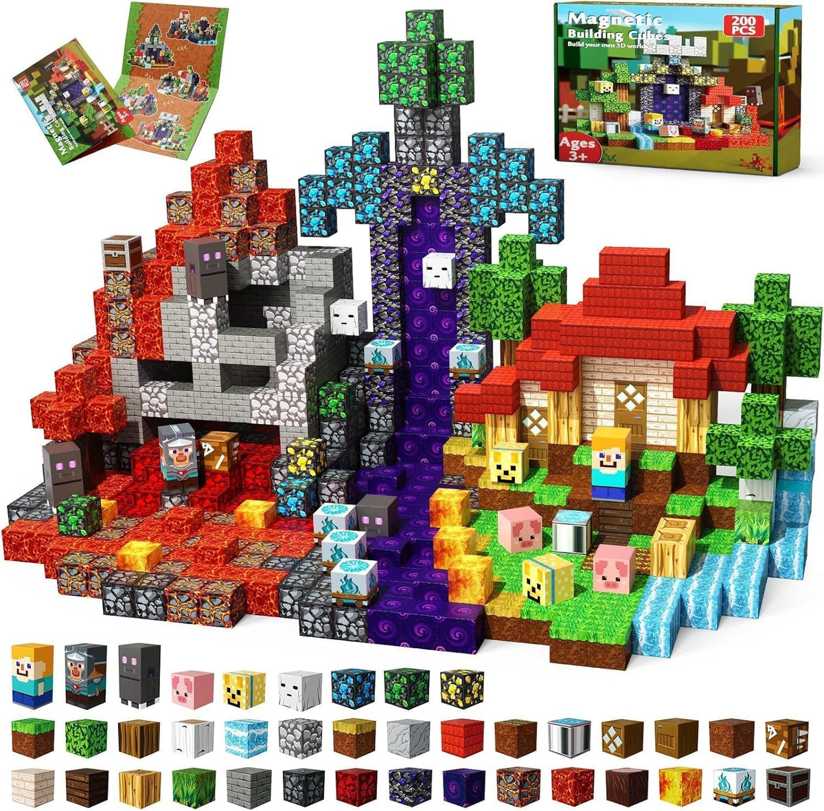 Set 200 Bloques Construcción Magnéticos Minecraft Para Niños