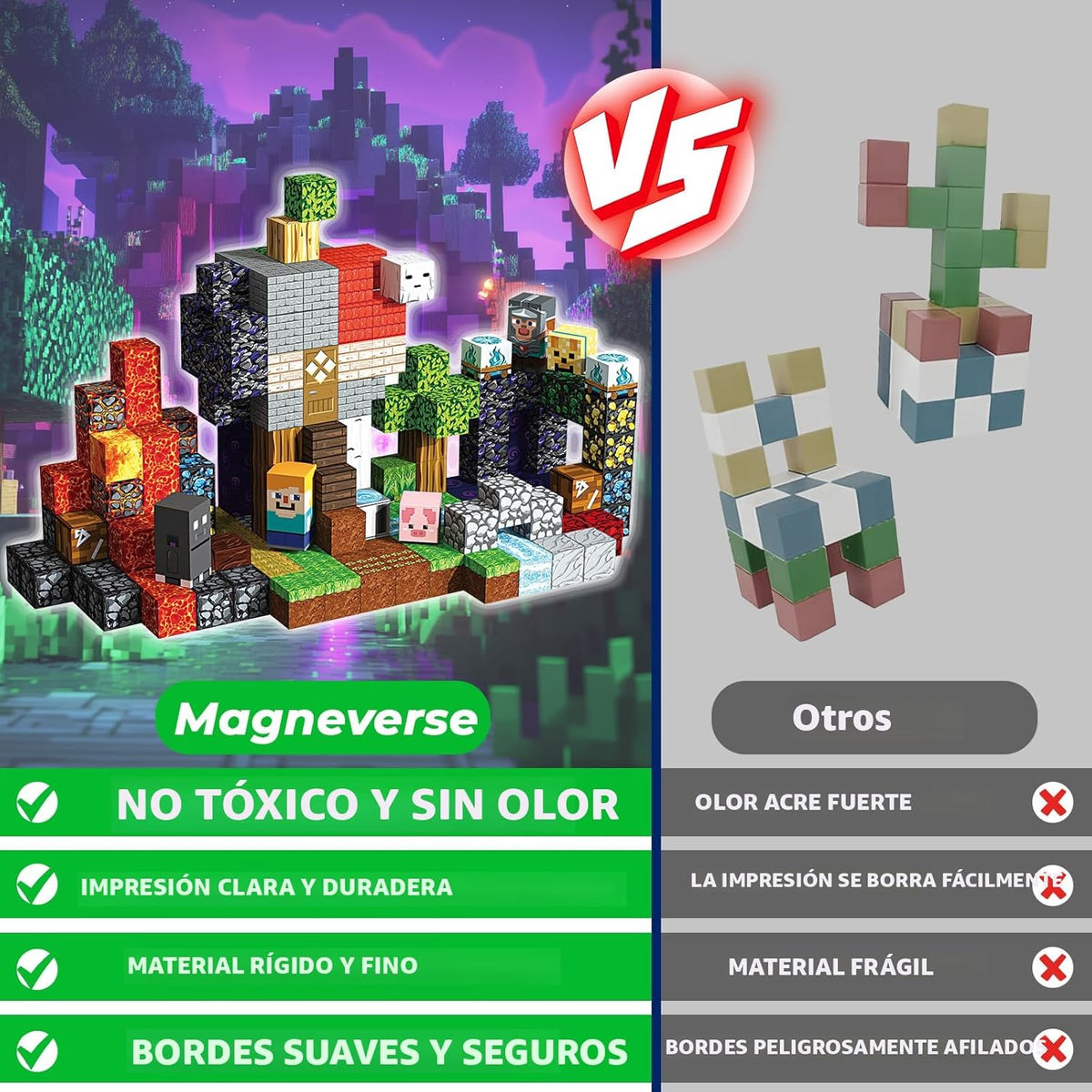 Set 200 Bloques Construcción Magnéticos Minecraft Para Niños