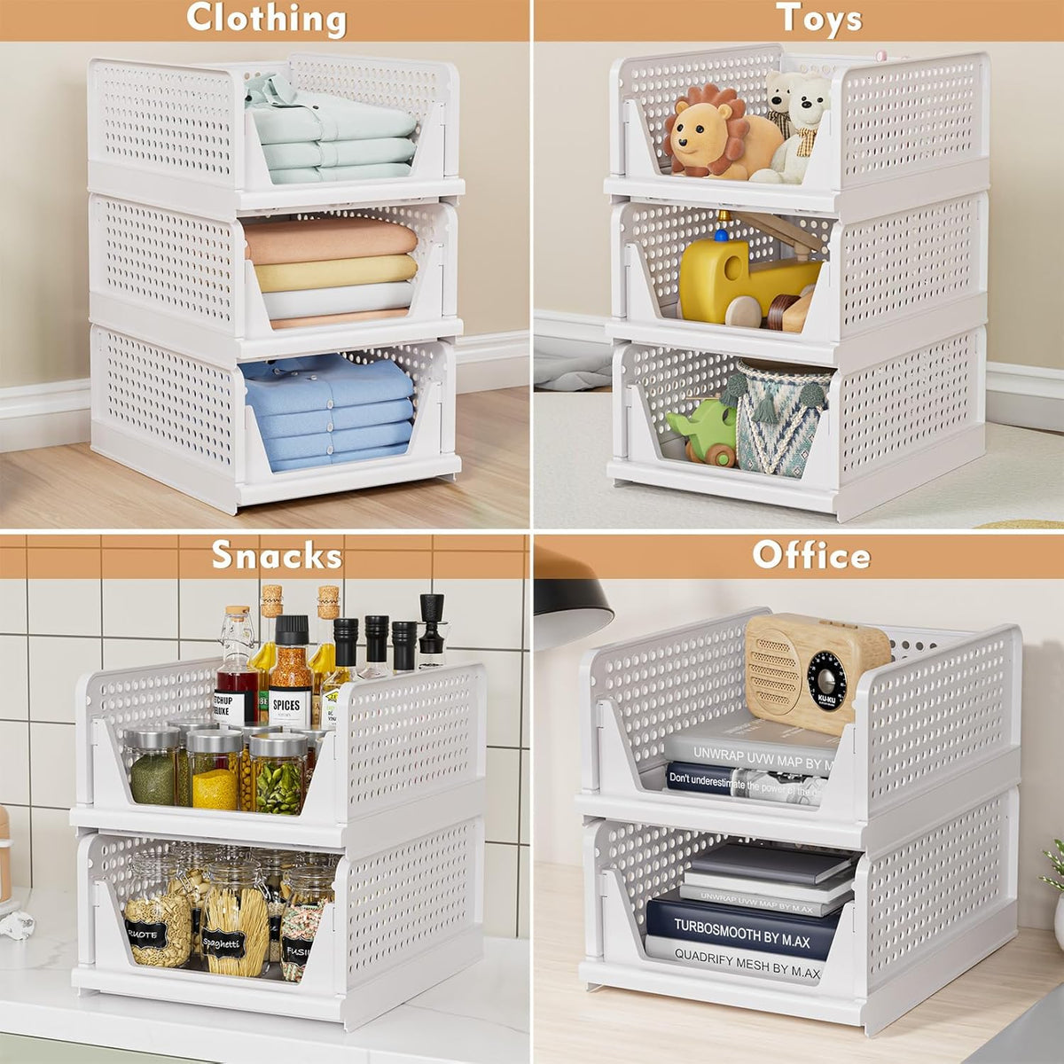 Set 4 Organizador De Ropa Almacenamiento Apilable Multiuso
