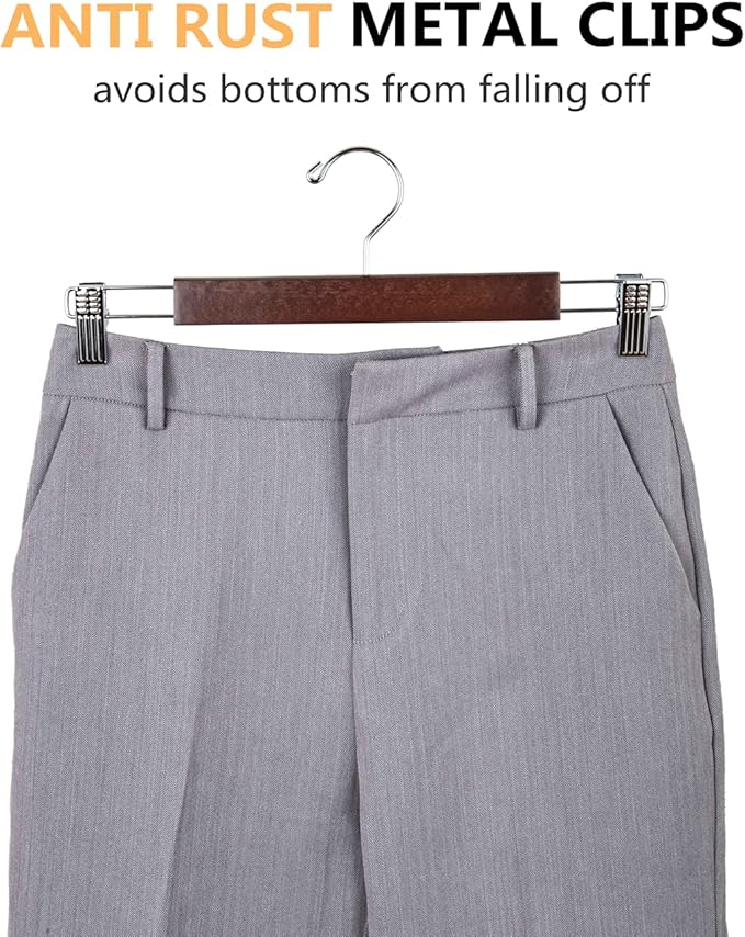 Set 20 Colgadores De Madera Para Pantalón Con Pinzas Marrón